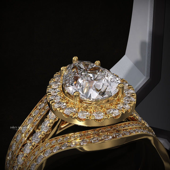 2.0CT Pear Lab Grown Halo Engagement Ring - Double Wedding Band