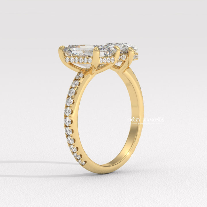 Pear solitaire engagement ring shown on hand for true-to-life sizing