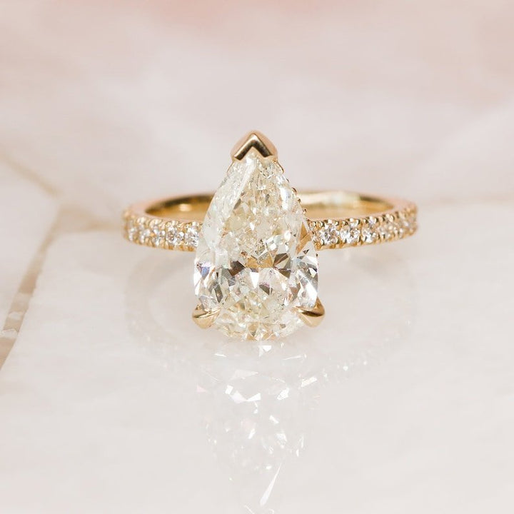 3.28CT pear cut hidden halo engagement ring available to buy now