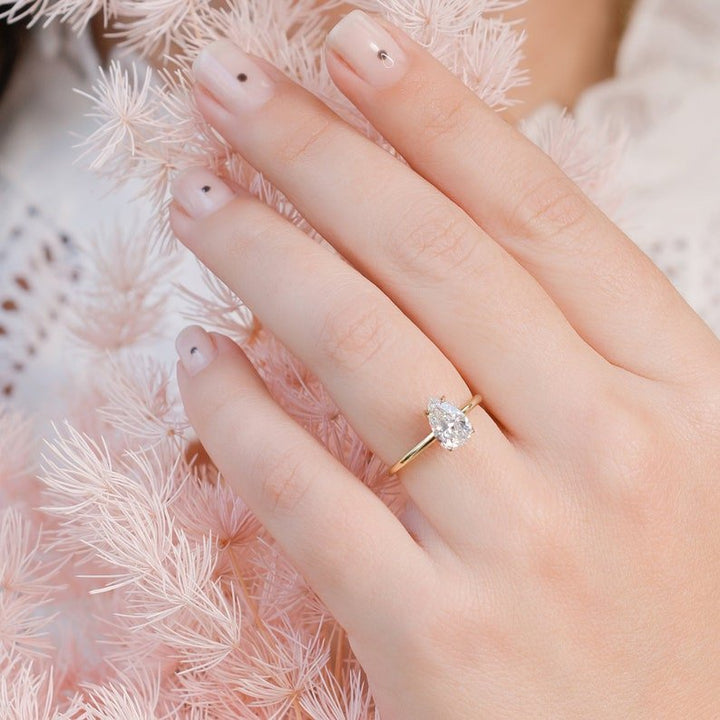 Buy pear cut hidden halo diamond engagement ring with free shipping