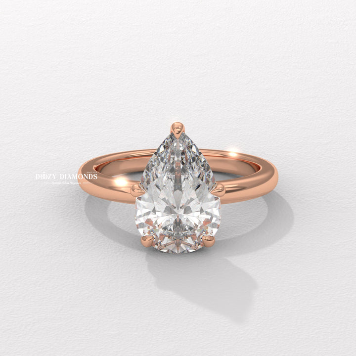 Pear hidden halo lab grown diamond ring in jewelry gift box