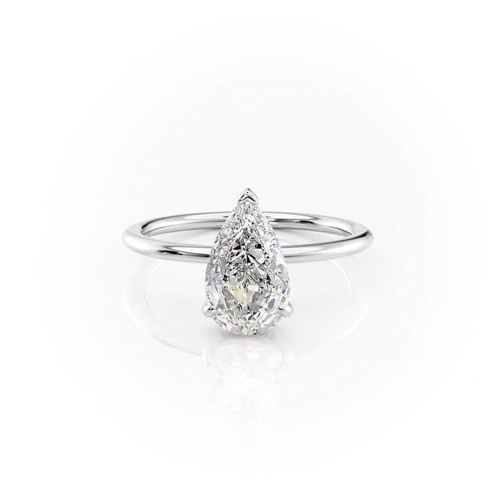 Pear hidden halo diamond engagement ring available in multiple metals
