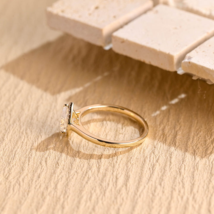 Handcrafted pear cut halo lab grown diamond engagement ring