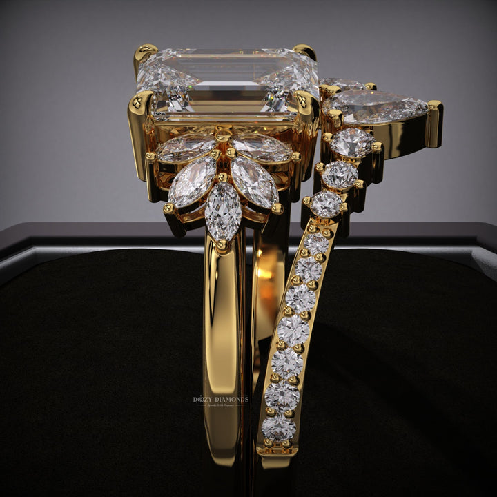 2.0CT Emerald Cut E/VVS2 Lab Grown Cluster Engagement Ring Set