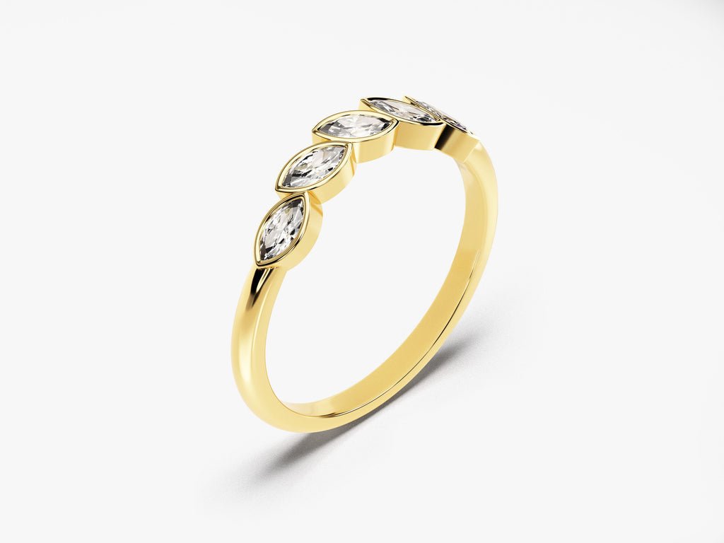 Marquise diamond wedding band in yellow gold