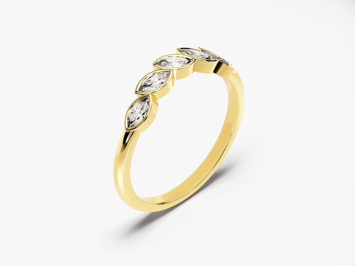 Marquise diamond wedding band in yellow gold