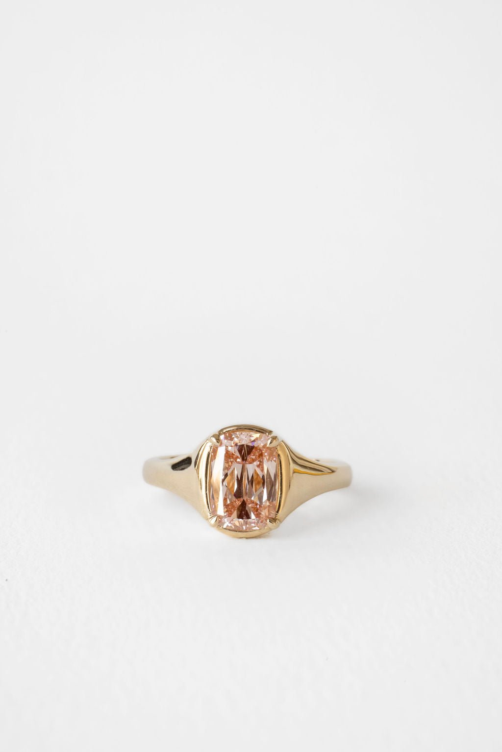 1.90CT Mine Cut Elongated Cushion F - VS Lab Grown Pink Champagne Diamond Bridal Ring Set - Doozy Diamonds