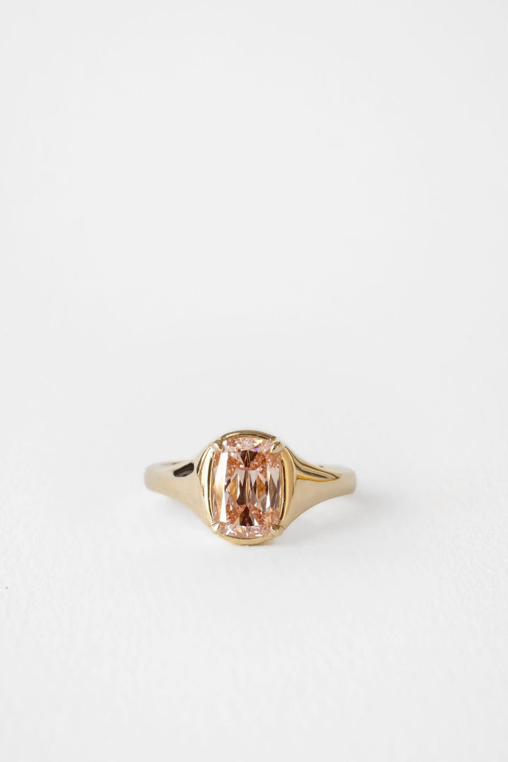 1.90CT Mine Cut Elongated Cushion F - VS Lab Grown Pink Champagne Diamond Bridal Ring Set - Doozy Diamonds
