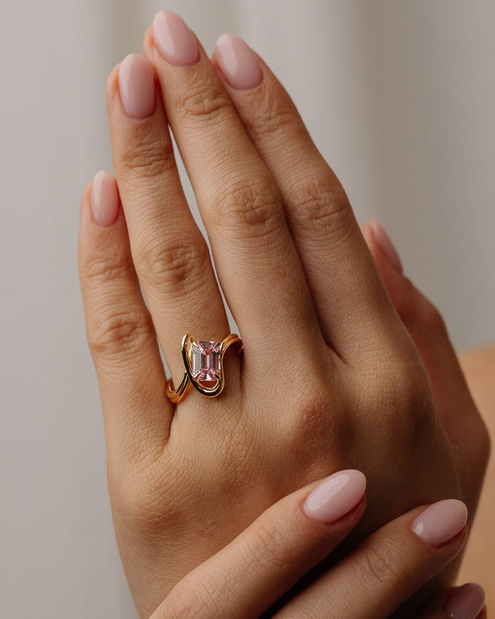 Handcrafted emerald cut solitaire lab grown diamond engagement ring
