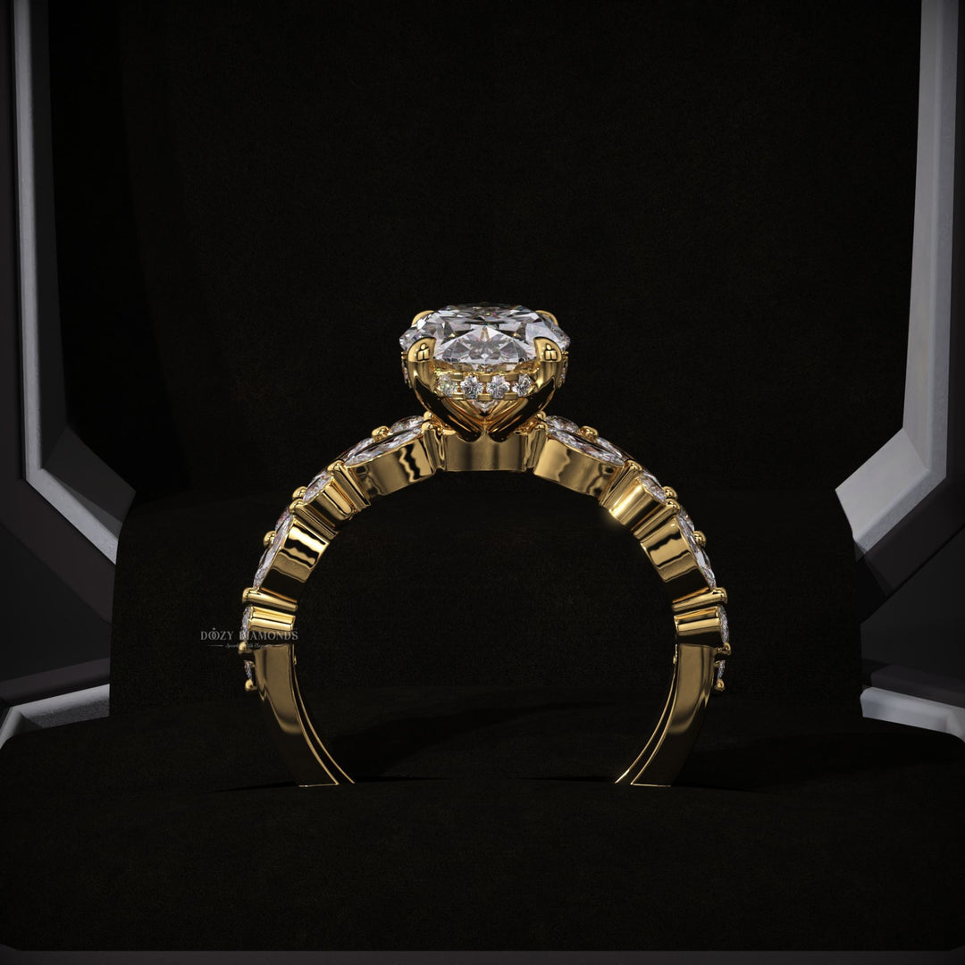 2.50ct E/VVS2 Oval Lab Grown Diamond Pave Ring With Marquise Band