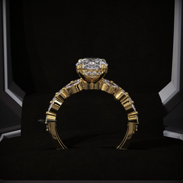 2.50ct E/VVS2 Oval Lab Grown Diamond Pave Ring With Marquise Band