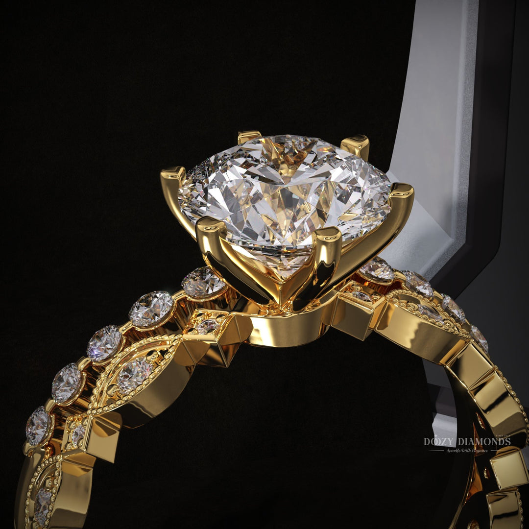 2.0CT Round Vintage Pave Lab Grown Bridal Engagement Ring Set