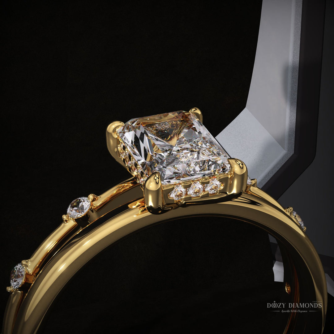 2.0ct Radiant Lab Grown Diamond Hidden Halo Engagement Ring Set