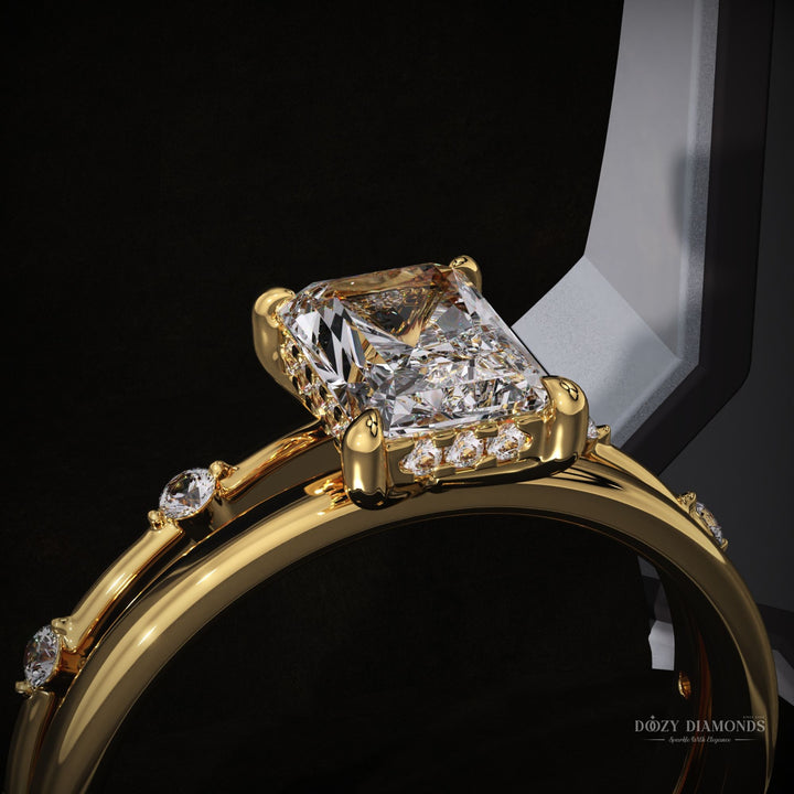 2.0ct Radiant Lab Grown Diamond Hidden Halo Engagement Ring Set