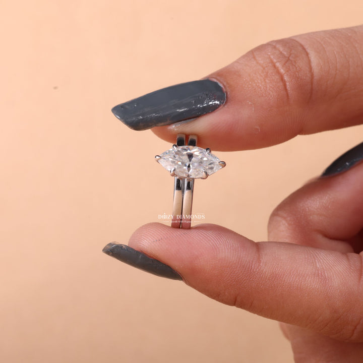 1.50CT Marquise Cut EF - VS2 Lab Grown Solitaire Wedding Ring with Solid Gold Band - Doozy Diamonds