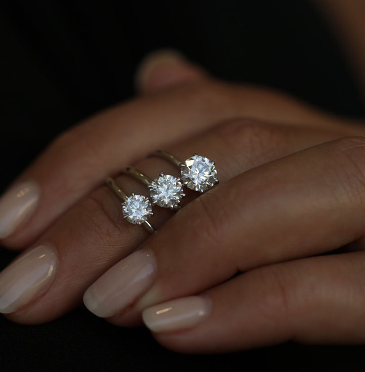 Handcrafted round cut solitaire lab grown diamond engagement ring