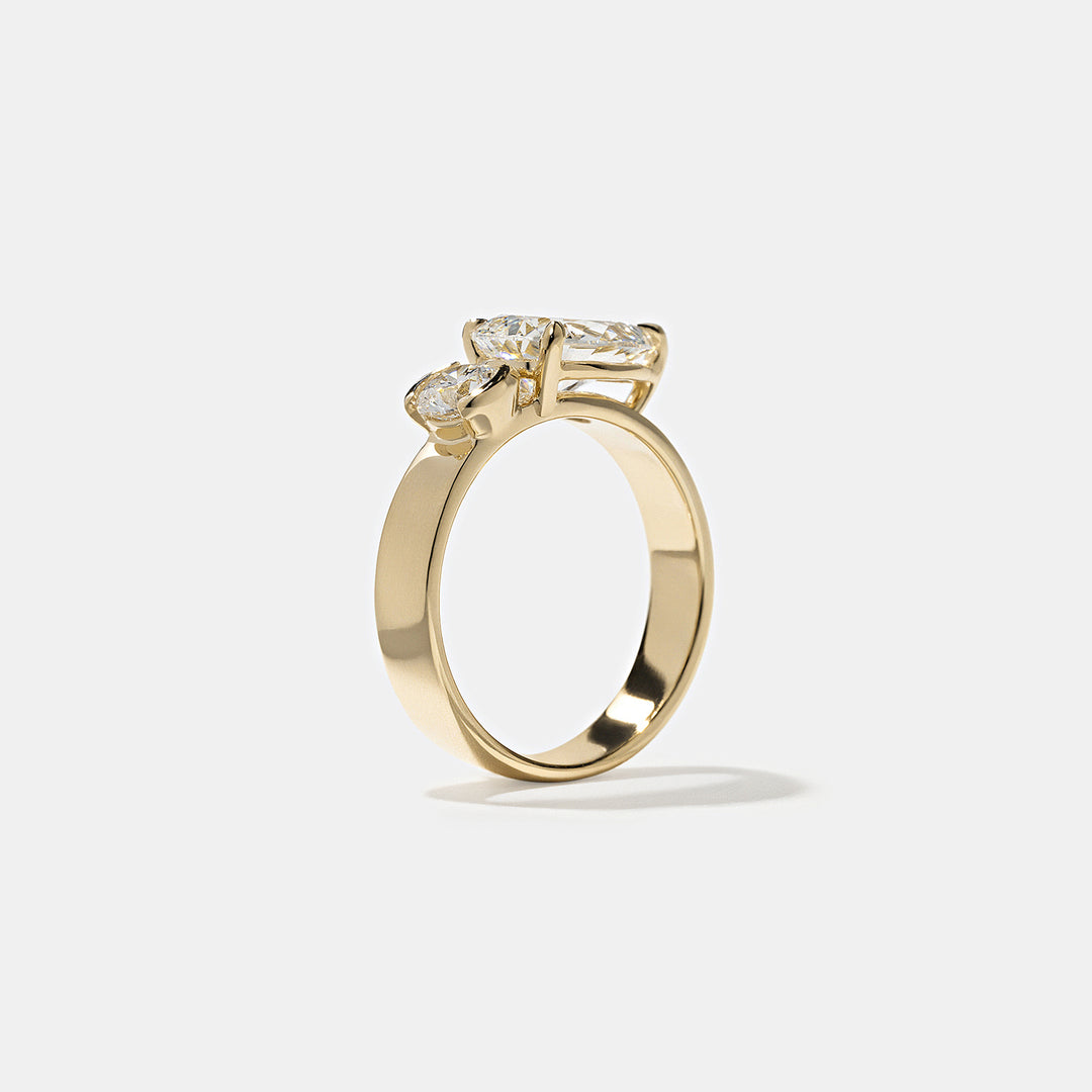 1.90CT Round & Pear E - VS Lab Grown Two Stone Diamond Ring With Curved Band - Doozy Diamonds