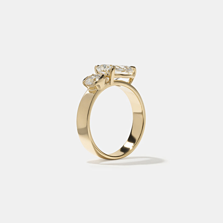 1.90CT Round & Pear E - VS Lab Grown Two Stone Diamond Ring With Curved Band - Doozy Diamonds