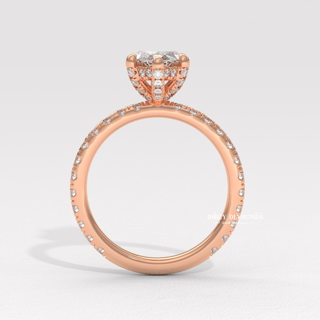 Macro shot of marquise cut diamond facets in solitaire ring setting