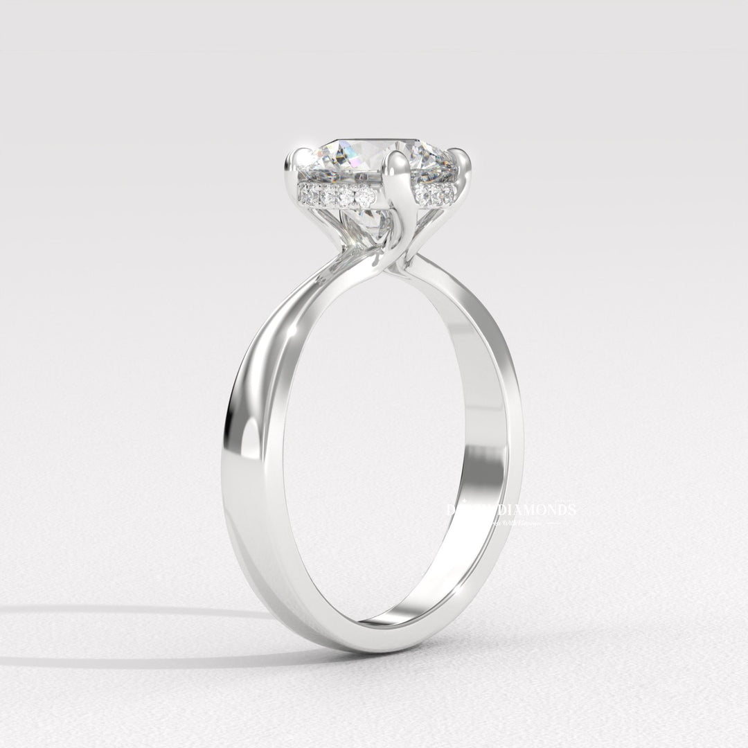 Macro shot of diamond cut diamond facets in solitaire ring setting