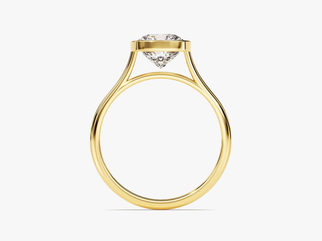 Cushion bezel engagement ring close-up highlighting diamond sparkle
