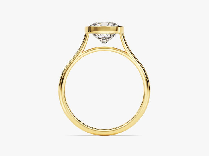 Cushion bezel engagement ring close-up highlighting diamond sparkle