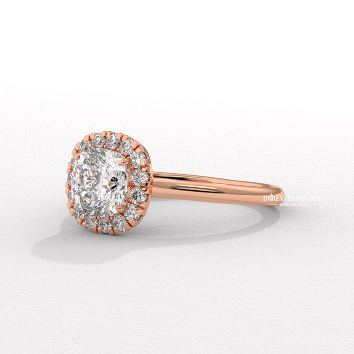 Cushion solitaire ring set with an IGI graded diamond