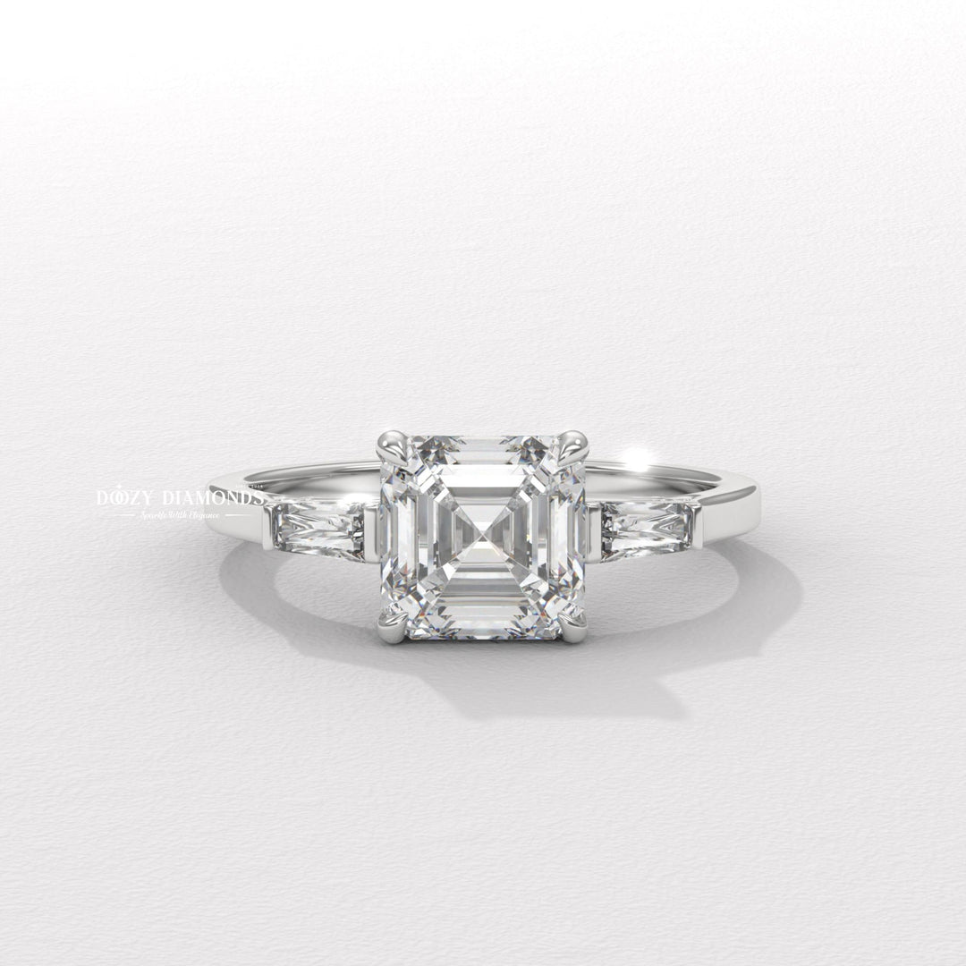 Asscher cut engagement ring side view showing band detail