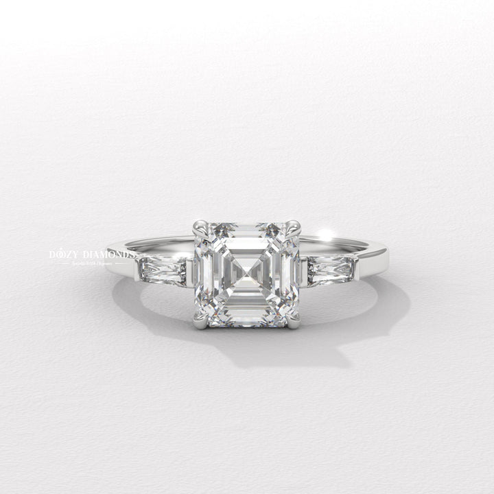 Asscher cut engagement ring side view showing band detail