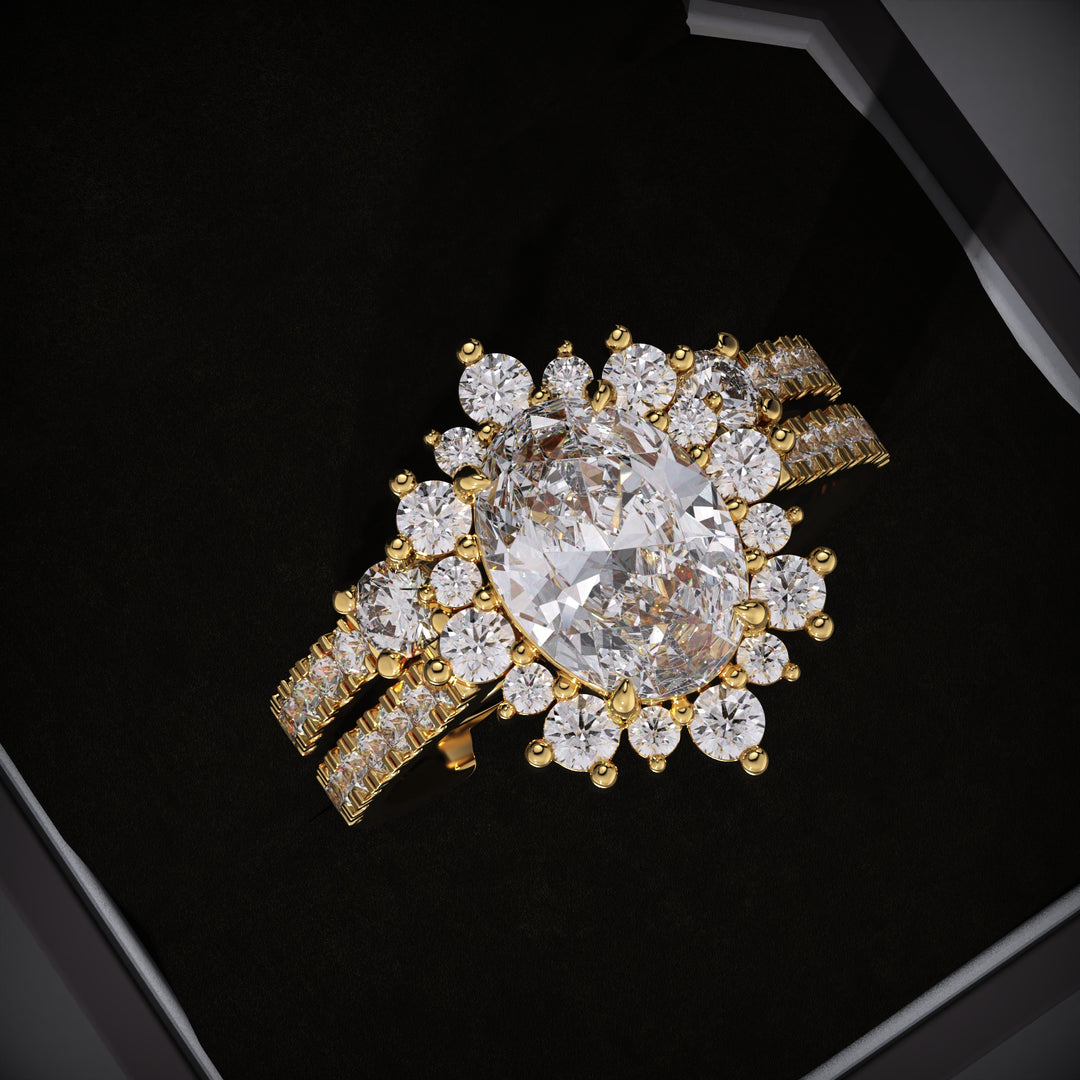 2.0ct Oval Lab Grown Diamond Halo Engagement Ring With Open Band
