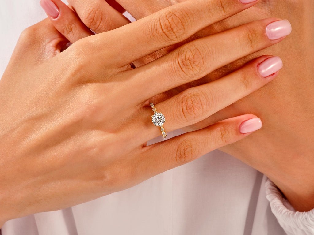 1.0CT Round Cut Vintage Milgrain F - VS Lab Grown Diamond Engagement Ring Set - Doozy Diamonds