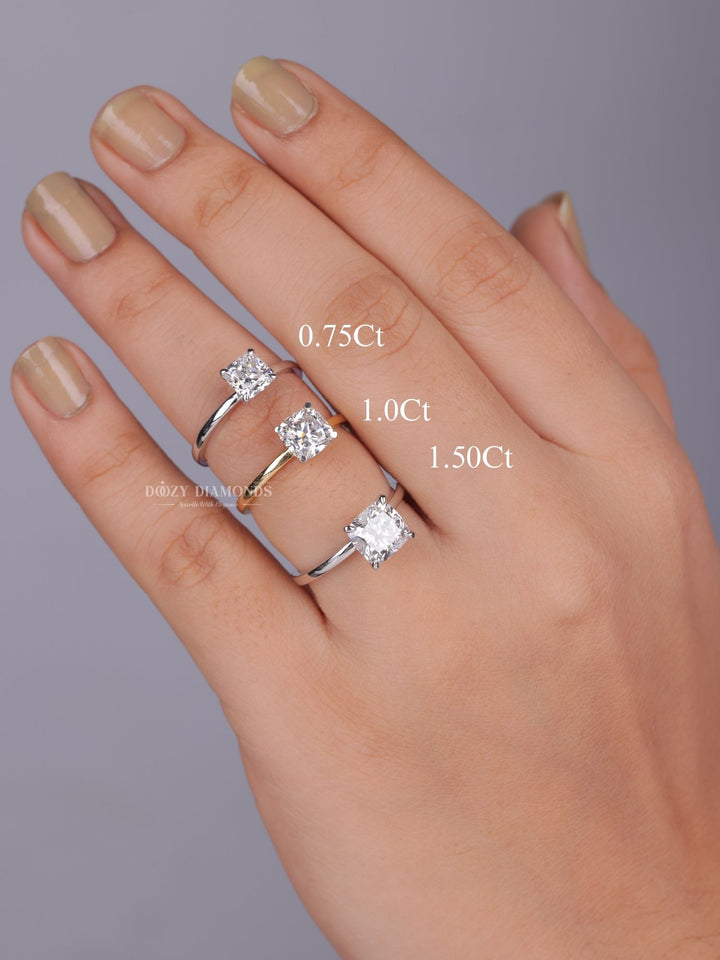 Fine craftsmanship detail on cushion solitaire engagement ring