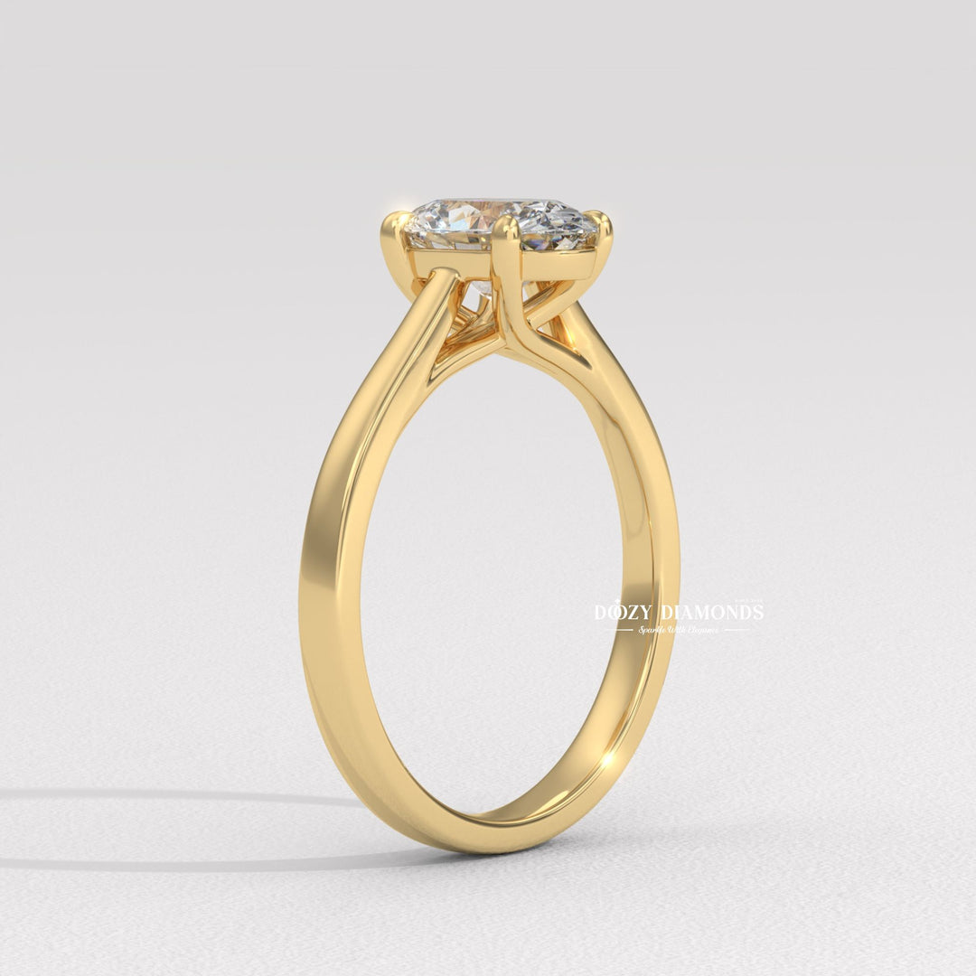 Handcrafted oval cut solitaire lab grown diamond engagement ring