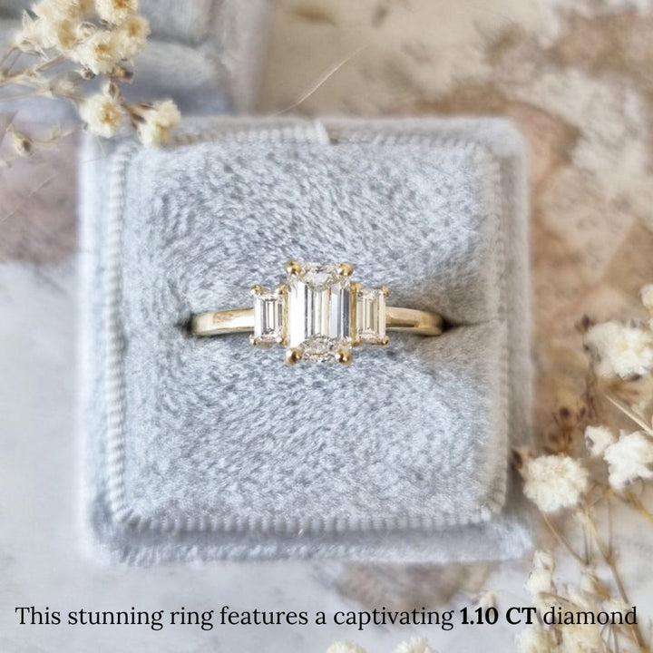 Discover emerald three stone lab grown diamond engagement ring online