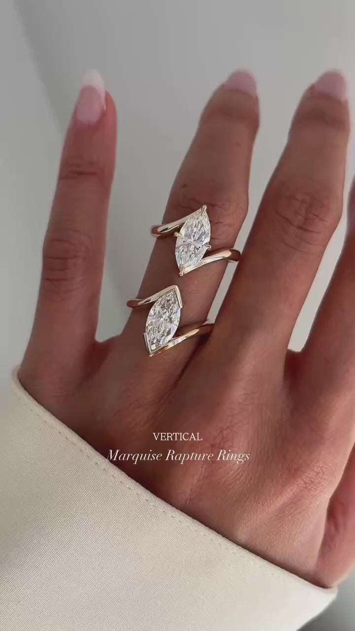 2.50CT Marquise Bypass Lab Grown Diamond Ring Yellow Gold Chevron Pave Band