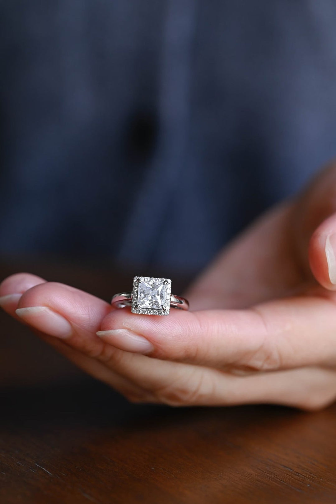 Fine craftsmanship detail on princess halo engagement ring