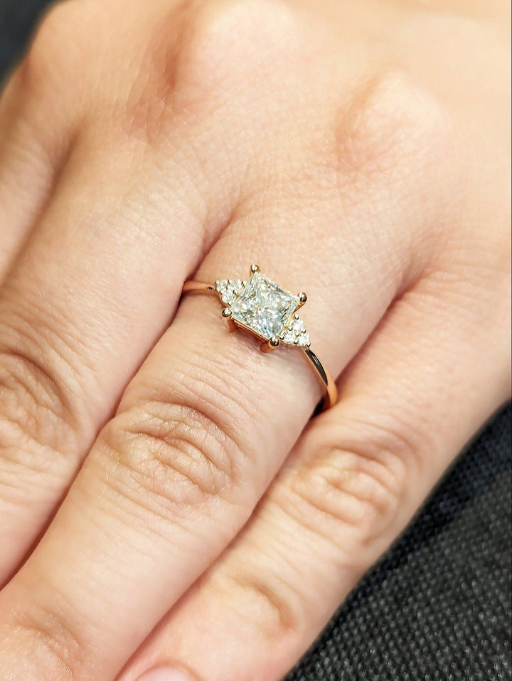 Princess cluster engagement ring with IGI certificate and packaging