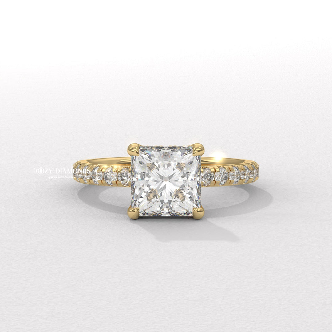 Princess hidden halo lab grown diamond engagement ring for sale