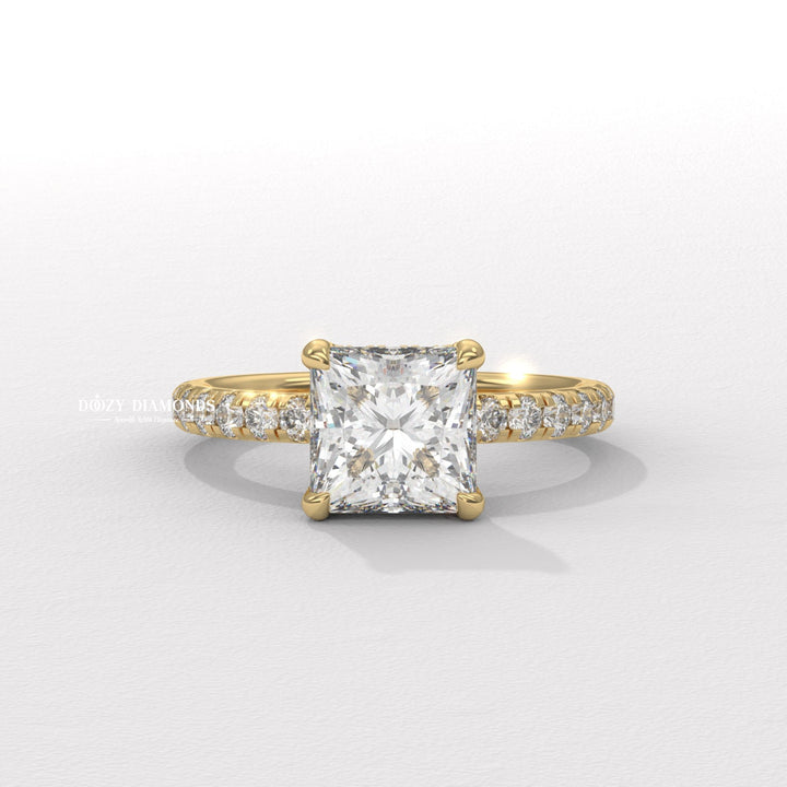 Princess hidden halo lab grown diamond engagement ring for sale