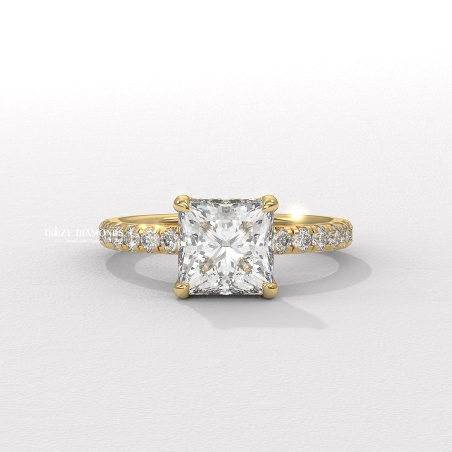Princess hidden halo lab grown diamond engagement ring for sale