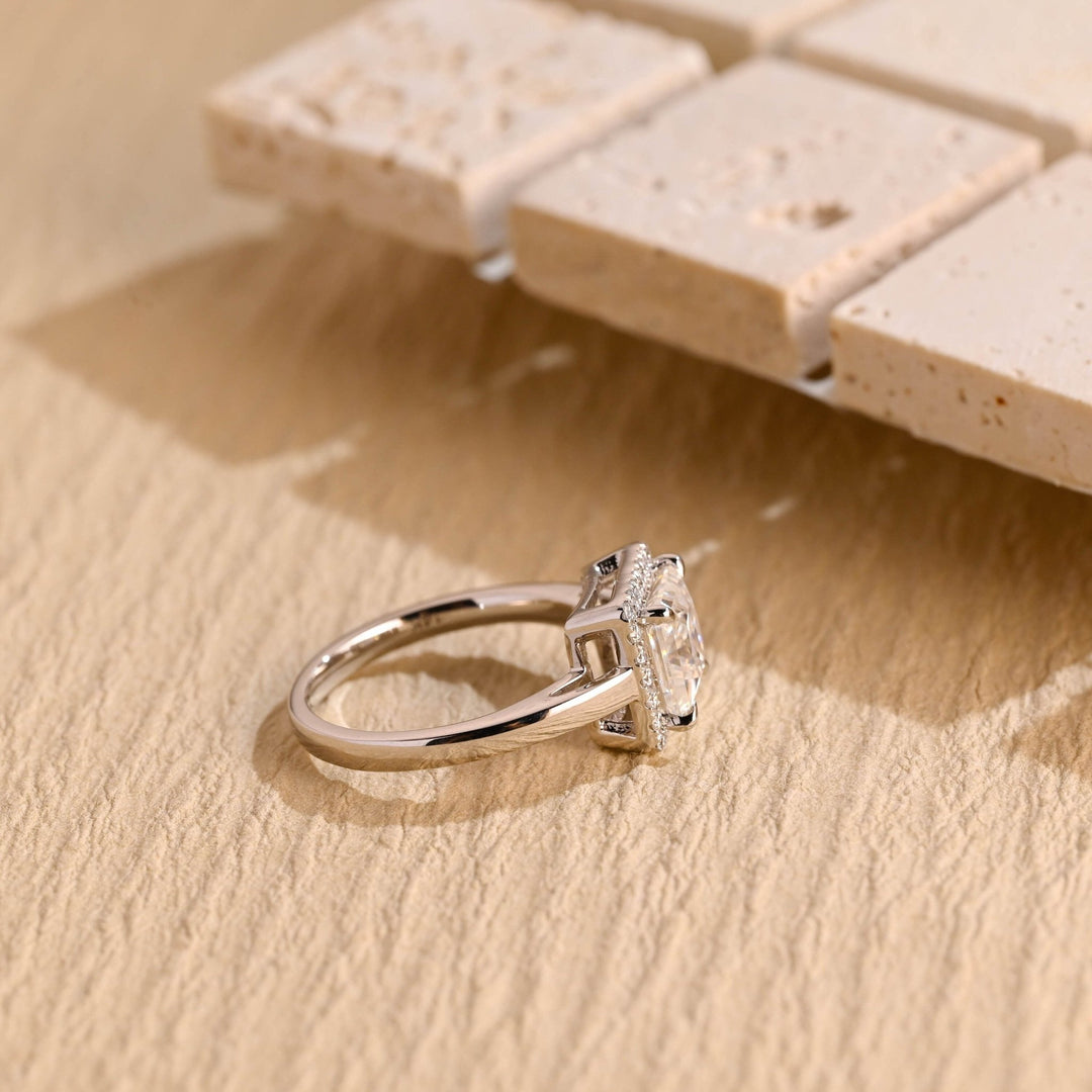 Princess halo lab grown diamond ring in jewelry gift box