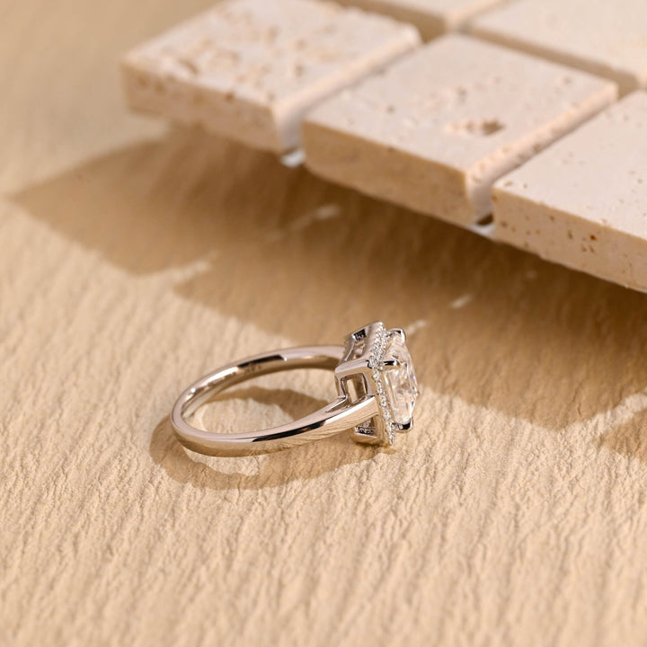 Princess halo lab grown diamond ring in jewelry gift box