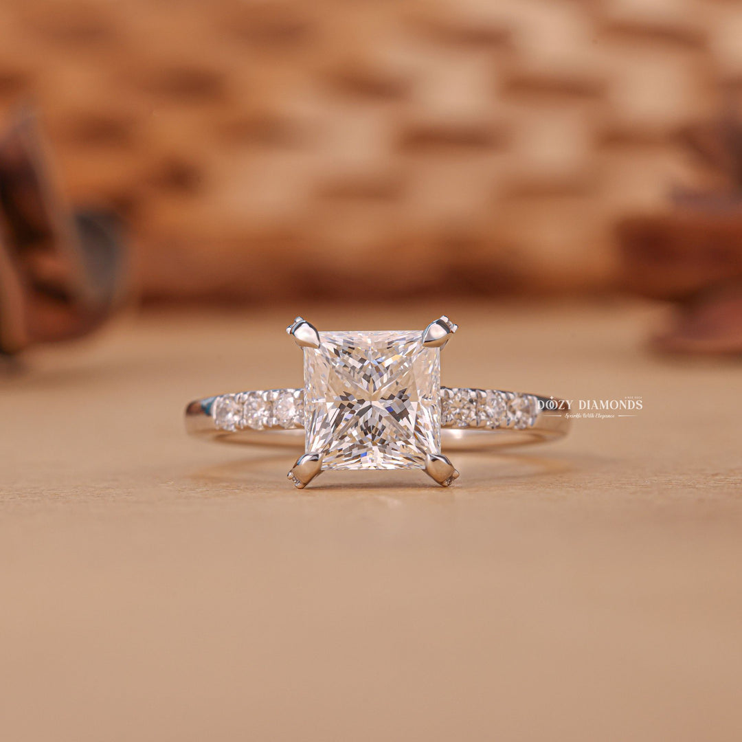 1.0CT princess hidden halo lab grown diamond engagement ring for sale