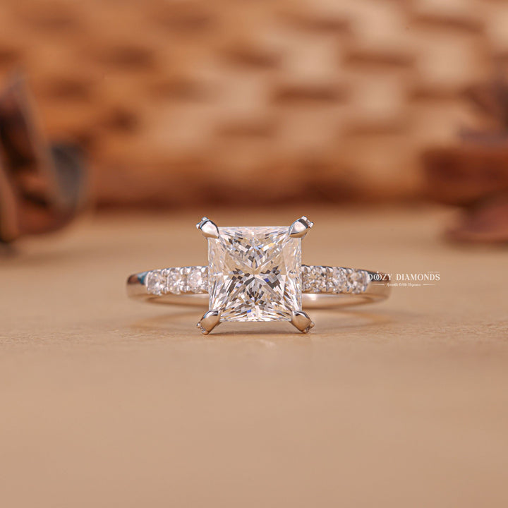 1.0CT princess hidden halo lab grown diamond engagement ring for sale