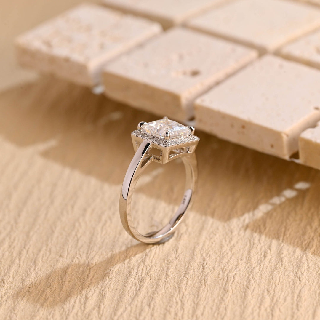 Handcrafted princess cut halo lab grown diamond engagement ring