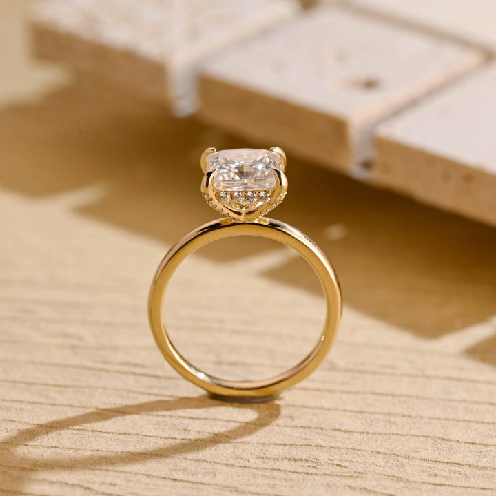 Princess hidden halo diamond engagement ring available in multiple metals