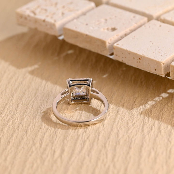 Princess halo engagement ring with IGI certificate and packaging