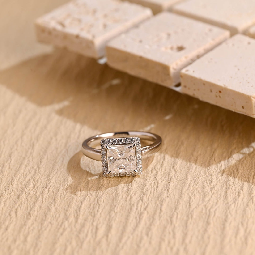 1.0CT princess halo lab grown diamond engagement ring for sale