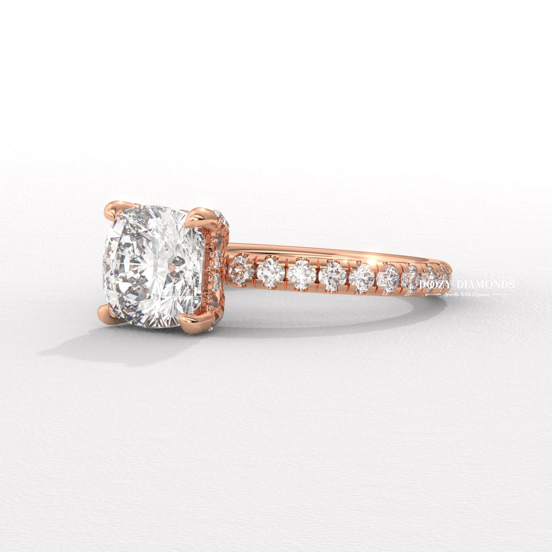 Cushion solitaire engagement ring finished in polished solid gold
