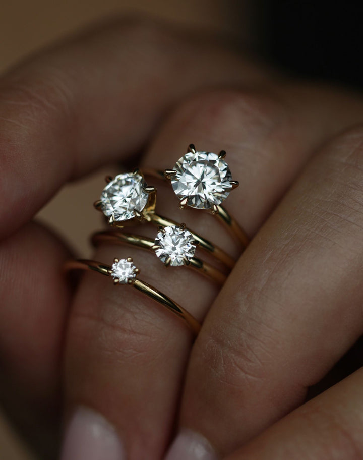 Round solitaire engagement ring finished in polished solid gold